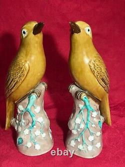 Tall 8+ Signed Figurine Antique Vintage Handpainted Porcelain Birds Pair China