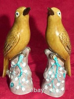 Tall 8+ Signed Figurine Antique Vintage Handpainted Porcelain Birds Pair China