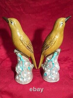 Tall 8+ Signed Figurine Antique Vintage Handpainted Porcelain Birds Pair China