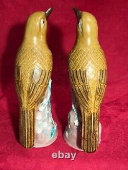 Tall 8+ Signed Figurine Antique Vintage Handpainted Porcelain Birds Pair China