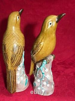 Tall 8+ Signed Figurine Antique Vintage Handpainted Porcelain Birds Pair China