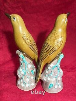 Tall 8+ Signed Figurine Antique Vintage Handpainted Porcelain Birds Pair China