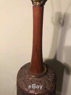 Tall Mid Century Modern Pair Of Cork Walnut Brass Table Lamps 1967 Pieri Signed