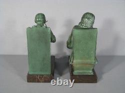 The Cobbler And The Exchange Pair Of Bookends Antique Signed Max Le Glass