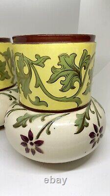 Two Antique Majolica Vase Pair Floral Signed 1681