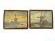 Two Antique Windmill Dutch Oil Paintings Pair Small On Board Art Signed
