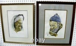 Two Gerald Meriner Antique Signed A/P Lithographs of Two Elderly People
