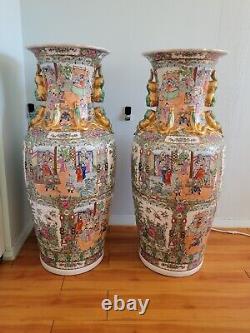 Two Large 42 Signed Antique Qing Palace Chinese Floor Vases 19 C Pair Vase