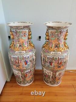 Two Large 42 Signed Antique Qing Palace Chinese Floor Vases 19 C Pair Vase