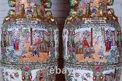 Two Large 42 Signed Antique Qing Palace Chinese Floor Vases 19 C Pair Vase