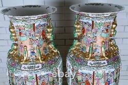 Two Large 42 Signed Antique Qing Palace Chinese Floor Vases 19 C Pair Vase