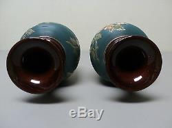 UNUSUAL PAIR ANTIQUE ENGLISH LANGLEY MILLS POTTERY STONEWARE VASES, signed