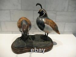 VERY RARE Vintage 1982, A Wooden Bird Factory, Quail Pair Carving, Signed, Dated