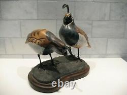 VERY RARE Vintage 1982, A Wooden Bird Factory, Quail Pair Carving, Signed, Dated