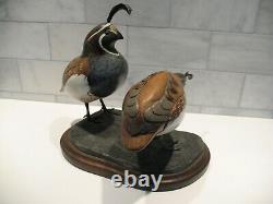 VERY RARE Vintage 1982, A Wooden Bird Factory, Quail Pair Carving, Signed, Dated