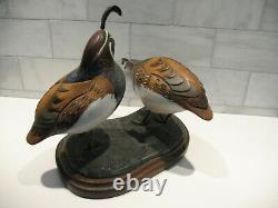 VERY RARE Vintage 1982, A Wooden Bird Factory, Quail Pair Carving, Signed, Dated