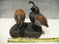 VERY RARE Vintage 1982, A Wooden Bird Factory, Quail Pair Carving, Signed, Dated