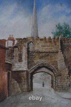 VIEWS OF LEICESTER CASTLE ANTIQUE WATERCOLOURS PAIR E. HARTOPP c1900