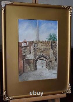 VIEWS OF LEICESTER CASTLE ANTIQUE WATERCOLOURS PAIR E. HARTOPP c1900