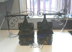 VINTAGE 1950s PAIR SIGNED PETER MARSH PORCH LIGHTS LANTERNS CRUCFIX BRACKETS