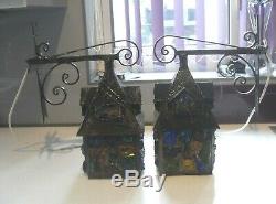 VINTAGE 1950s PAIR SIGNED PETER MARSH PORCH LIGHTS LANTERNS CRUCFIX BRACKETS