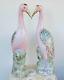 Vintage Export Pair Chinese Porcelain Figurines Cranes Family Rose Rar