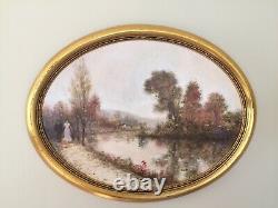 VINTAGE Original Oil on board JAMES Llewelyn 9x12 Couple Along River