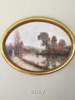 VINTAGE Original Oil on board JAMES Llewelyn 9x12 Couple Along River