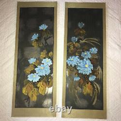 VINTAGE PAIR original PAINTINGS abstract flower floral Japanese signed