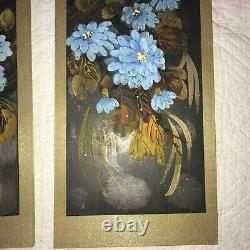 VINTAGE PAIR original PAINTINGS abstract flower floral Japanese signed