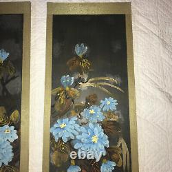 VINTAGE PAIR original PAINTINGS abstract flower floral Japanese signed