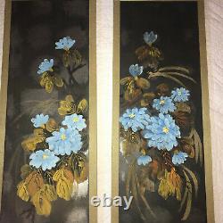 VINTAGE PAIR original PAINTINGS abstract flower floral Japanese signed