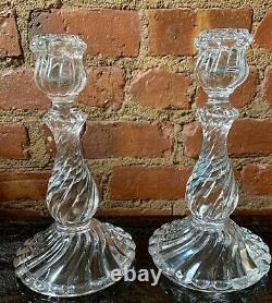 VINTAGE Pair Antique Baccarat Crystal Art Glass BAMBOUS SWIRL Candlesticks