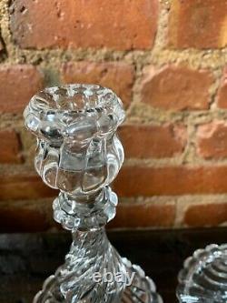 VINTAGE Pair Antique Baccarat Crystal Art Glass BAMBOUS SWIRL Candlesticks