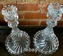 VINTAGE Pair Antique Baccarat Crystal Art Glass BAMBOUS SWIRL Candlesticks