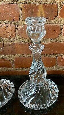 VINTAGE Pair Antique Baccarat Crystal Art Glass BAMBOUS SWIRL Candlesticks