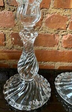 VINTAGE Pair Antique Baccarat Crystal Art Glass BAMBOUS SWIRL Candlesticks