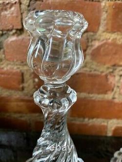 VINTAGE Pair Antique Baccarat Crystal Art Glass BAMBOUS SWIRL Candlesticks