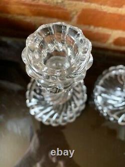 VINTAGE Pair Antique Baccarat Crystal Art Glass BAMBOUS SWIRL Candlesticks