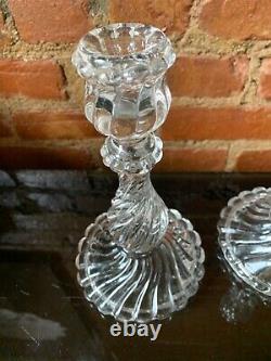 VINTAGE Pair Antique Baccarat Crystal Art Glass BAMBOUS SWIRL Candlesticks