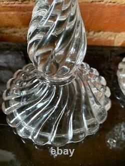 VINTAGE Pair Antique Baccarat Crystal Art Glass BAMBOUS SWIRL Candlesticks