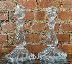 VINTAGE Pair Antique Baccarat Crystal Art Glass BAMBOUS SWIRL Candlesticks