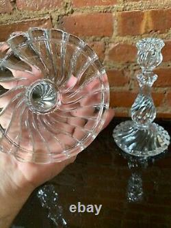 VINTAGE Pair Antique Baccarat Crystal Art Glass BAMBOUS SWIRL Candlesticks