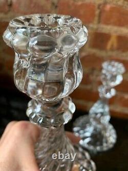 VINTAGE Pair Antique Baccarat Crystal Art Glass BAMBOUS SWIRL Candlesticks