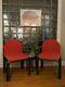 Vintage Signed Pair Gae Aulenti For Knoll Modern Italian Watermelon Red Chairs