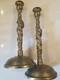 Vtg 1920s Chinese Artist Signed Sculpted Climbing Dragon 10 Brass Candlesticks