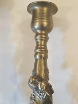 VTG 1920s CHINESE ARTIST SIGNED SCULPTED CLIMBING DRAGON 10 BRASS CANDLESTICKS