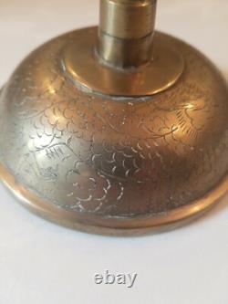 VTG 1920s CHINESE ARTIST SIGNED SCULPTED CLIMBING DRAGON 10 BRASS CANDLESTICKS