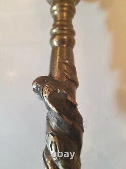 VTG 1920s CHINESE ARTIST SIGNED SCULPTED CLIMBING DRAGON 10 BRASS CANDLESTICKS