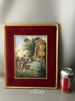 VTG ITALIAN VICTORIAN COURTING COUPLE OIL PAINTING w GOLD ORMOLU FRAME SIGNED